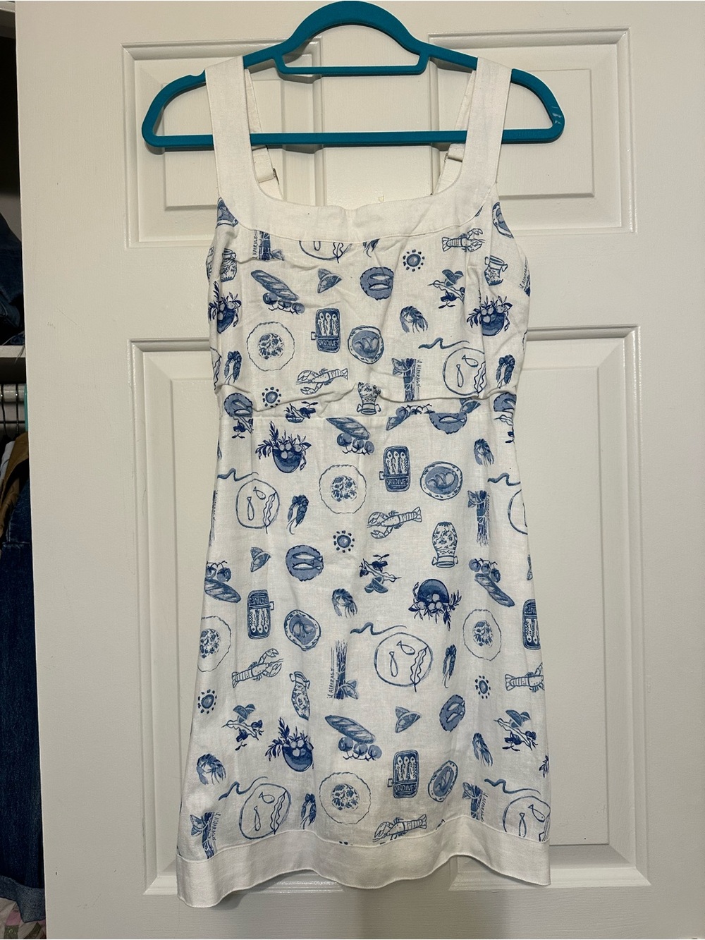 Abercrombie & Fitch White Mini Dress with Blue Print